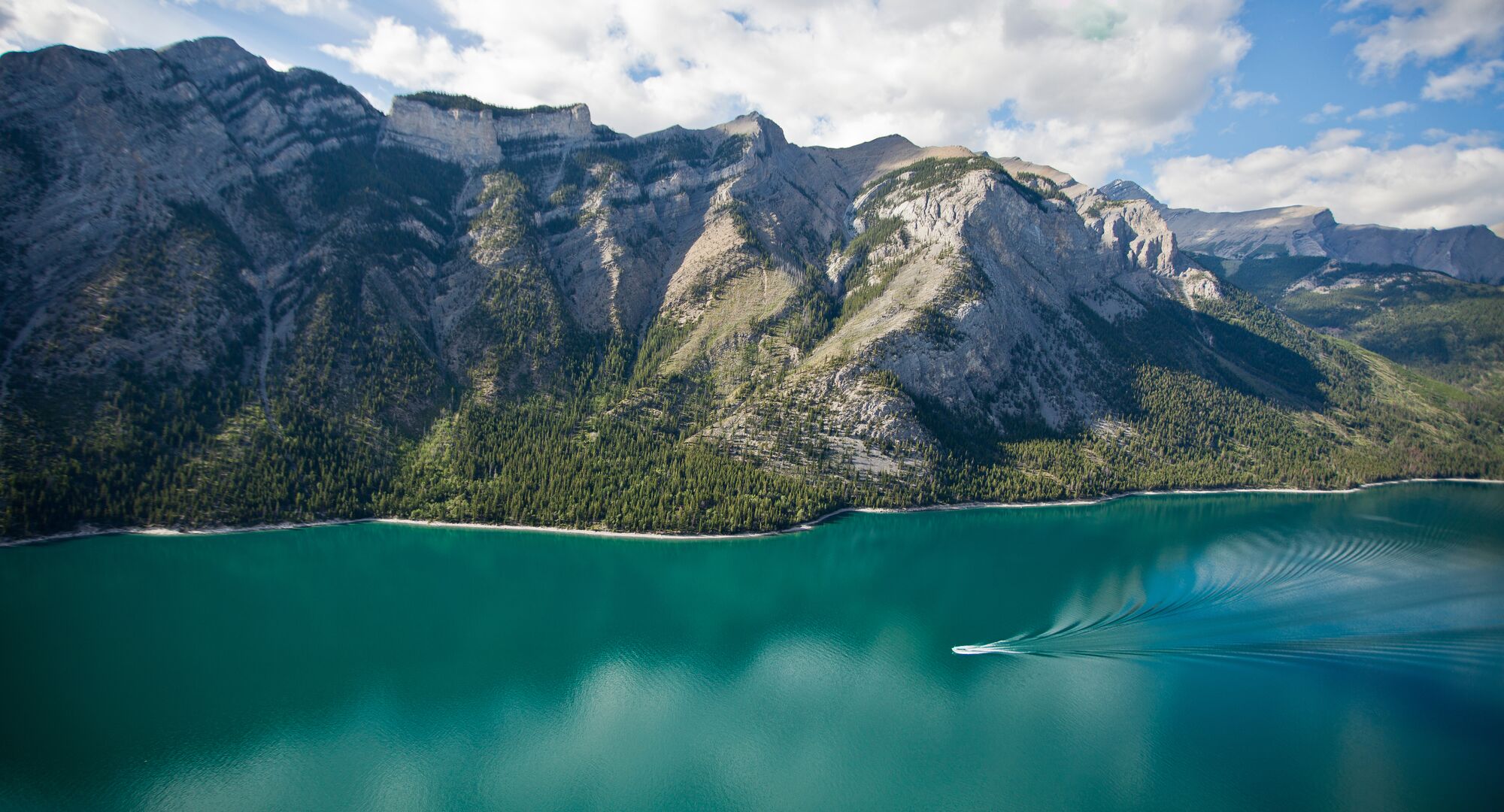 Lake Minnewanka surrounded by mountains